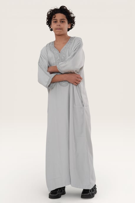 Barn Pojkar Grå Marockansk Thobe Robe Eid Djellaba Gandoura Jubba LFS-K-HM65 - Image 3