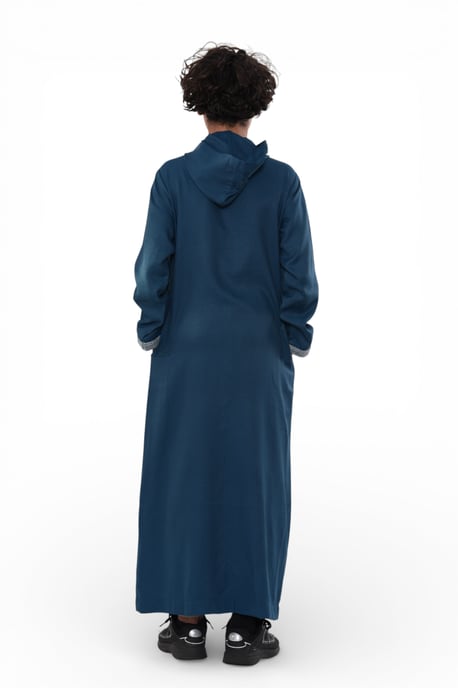Kinderen jongens blauwe Eid Marokkaanse Thobe gewaad Djellaba Ramadan Jubba LFS-K-HM3 met capuchon - Image 5