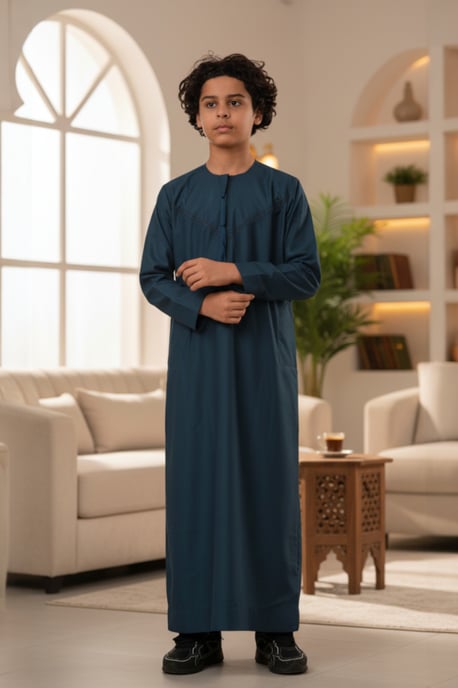Kids Boys Blue Ramadan Eid Moroccan Jubba Robe Muslim Djellaba Thobe LFS -K-TT008 - Image 1