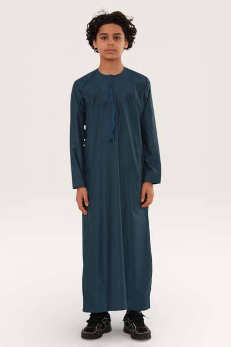 Kids Boys Blue Ramadan Eid Moroccan Jubba Robe Muslim Djellaba Thobe LFS -K-TT008 - Image 2