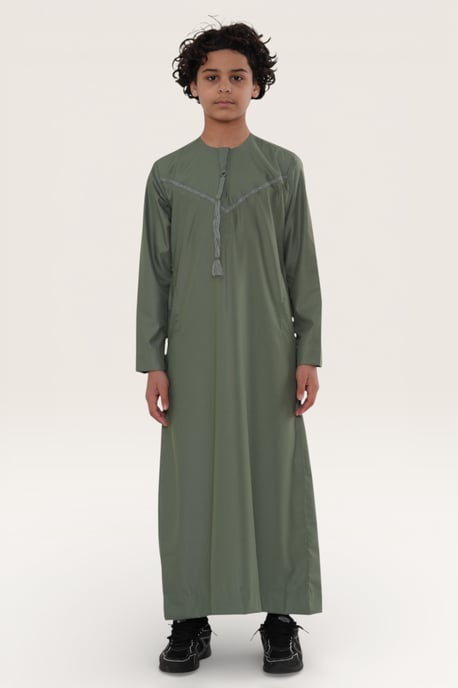 Kids Boys Green Ramadan Eid Moroccan Jubba Robe Muslim Djellaba Thobe LFS -K-TT008 - Image 2