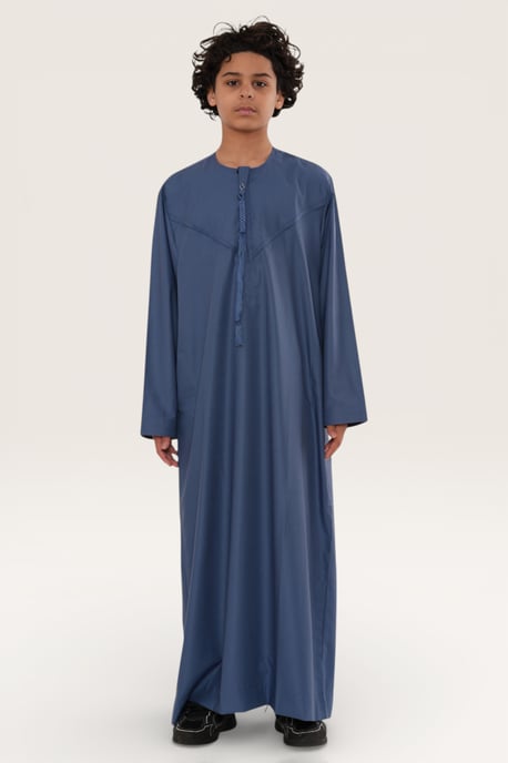 Kids Boys Blue Eid Moroccan Jubba Robe Djellaba Ramadan Eid Thobe LFS- K-HM11 - Image 2