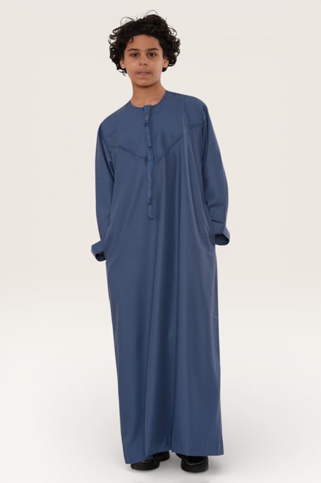 Kids Boys Blue Eid Moroccan Jubba Robe Djellaba Ramadan Eid Thobe LFS- K-HM11 - Image 3