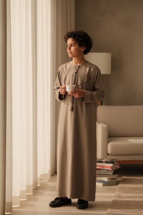 Kinderen jongens Beige Eid Marokkaanse Jubba Robe Djellaba Ramadan Eid Thobe LFS- K-HM11 - Image 1