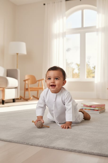Barn Pojkar Vit Baby Ramadan Marockansk Thobe Morgonrock Emiratisk Eid Jubba LFS-B-TT001 - Image 1