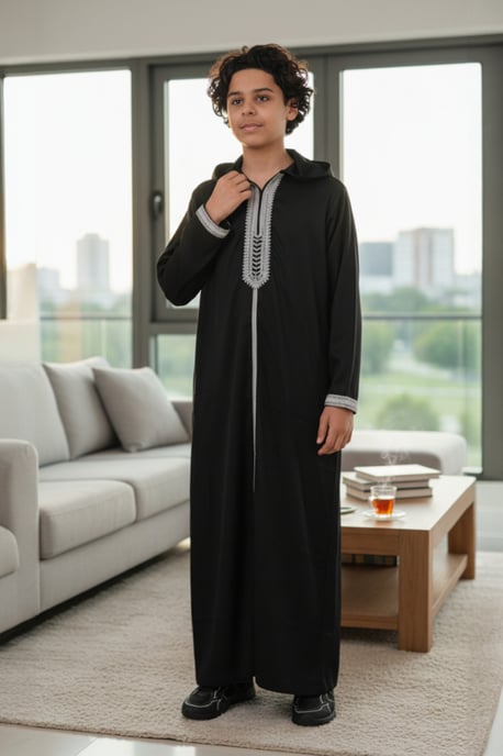 Kinderen jongens zwarte Eid hooded Marokkaanse Thobe gewaad Djellaba Ramadan Jubba LFS- K-HM3 - Image 1