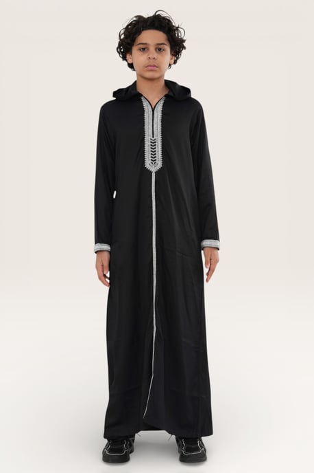 Kinderen jongens zwarte Eid hooded Marokkaanse Thobe gewaad Djellaba Ramadan Jubba LFS- K-HM3 - Image 2