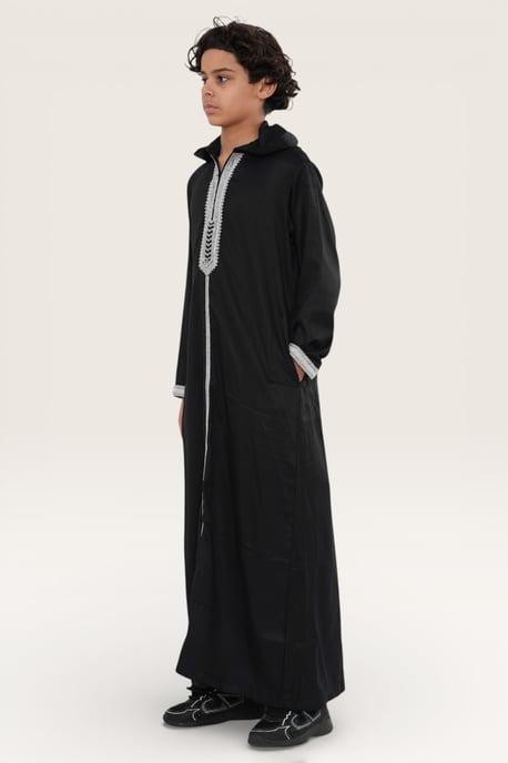 Kinderen jongens zwarte Eid hooded Marokkaanse Thobe gewaad Djellaba Ramadan Jubba LFS- K-HM3 - Image 3