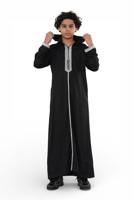Kinderen jongens zwarte Eid hooded Marokkaanse Thobe gewaad Djellaba Ramadan Jubba LFS- K-HM3 - Image 4