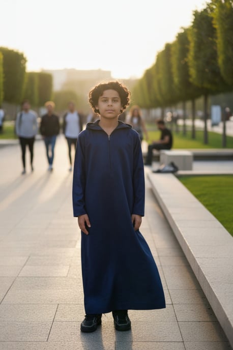 Kinderen Jongens Marineblauwe Capuchon Eid Marokkaanse Jubba Gewaad Ramadan Eid Thobe LFS - K-HM12 - Image 1