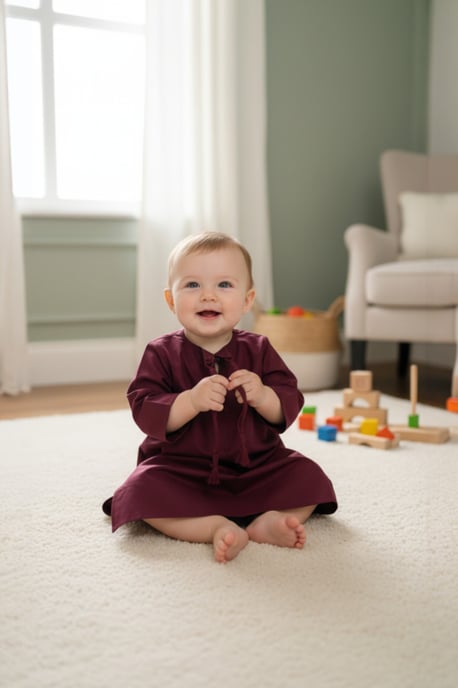 Barn Pojkar Röd Baby Ramadan Marockansk Thobe Morgonrock Emiratisk Eid Jubba LFS-B-TT001 - Image 1