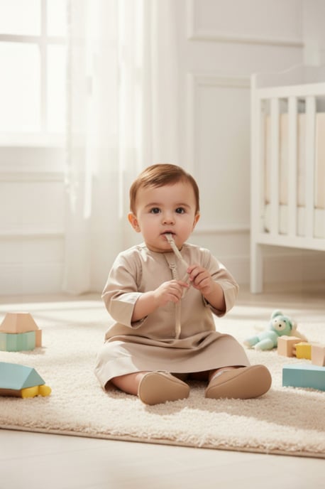 Kids Boys Beige Baby's Ramadan Moroccan Thobe Robe Emirati Eid Jubba LFS-B-TT001 - Image 1