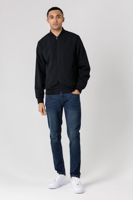 Black Seersucker Bomber Jacket With Zip-Up And Side Pockets - Image 3