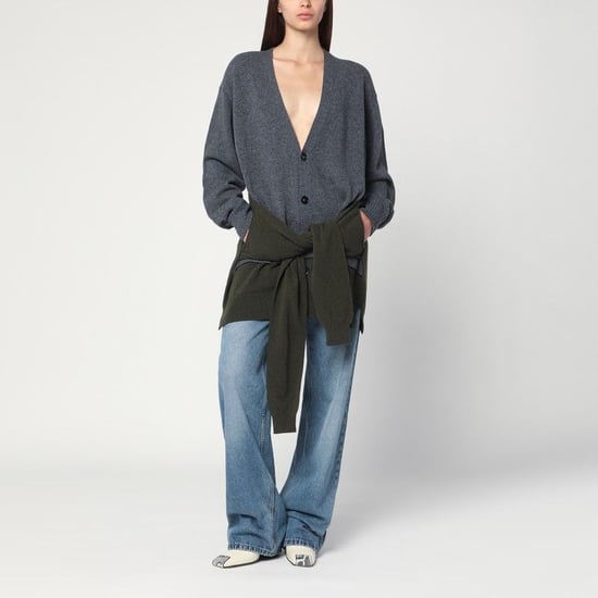 Grijze/donkergroene cardigan met gekruiste mouwen - Image 1
