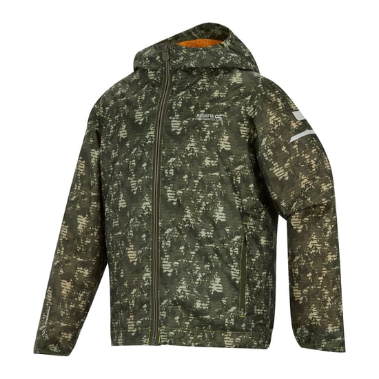 Regatta Childrens/Kids Lever II Line Camo Waterproof Jacket (Light Sage) - Image 3