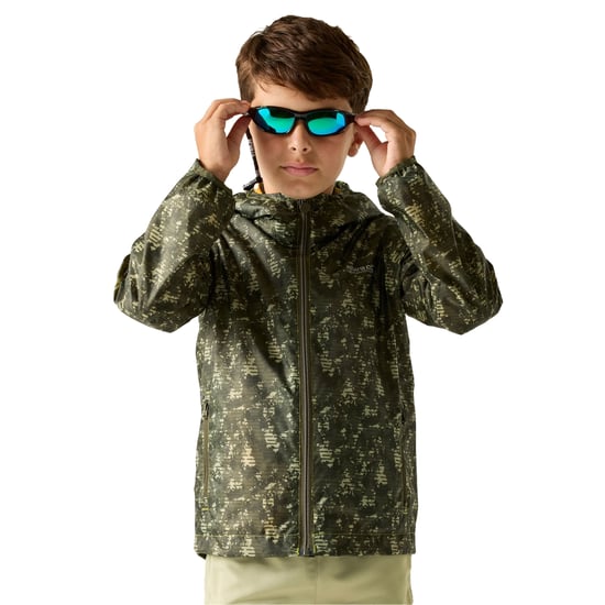 Regatta Childrens/Kids Lever II Line Camo Waterproof Jacket (Light Sage) - Image 4