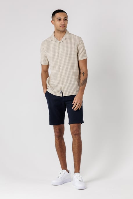 Stone Cotton Button-Up Shirt With Check Print - Image 3