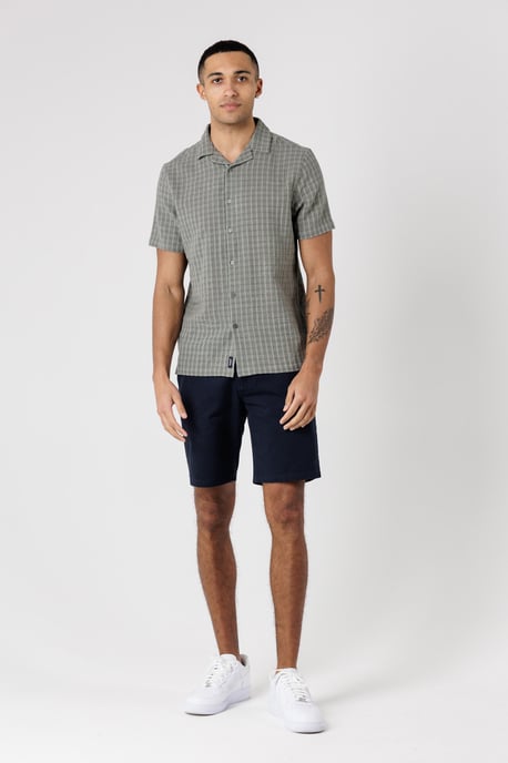 Khaki Cotton Button-Up Shirt With Check Print - Image 2