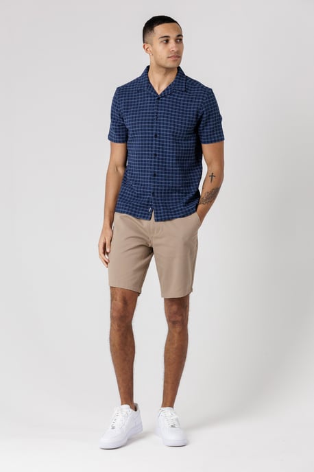Navy Cotton Button-Up Shirt With Check Print - Image 3