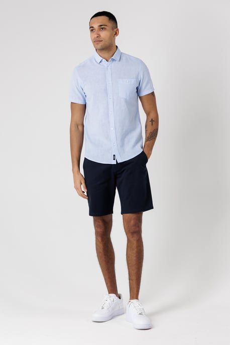 Light Blue Dog Tooth Print Short Sleeve Shirt With Collar And Chest Pocket - Image 3