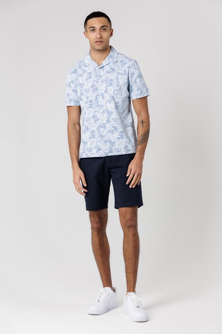 Light Blue Cotton Short Sleeve Button-Up Tropical Print Shirt - Image 3