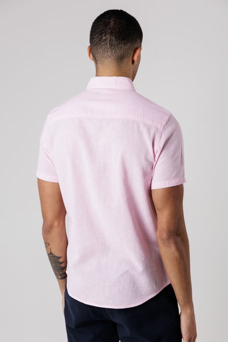 Pink Dog Tooth Print Short Sleeve Shirt With Collar And Chest Pocket - Image 2