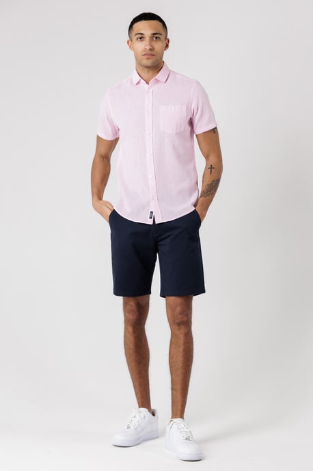 Pink Dog Tooth Print Short Sleeve Shirt With Collar And Chest Pocket - Image 3