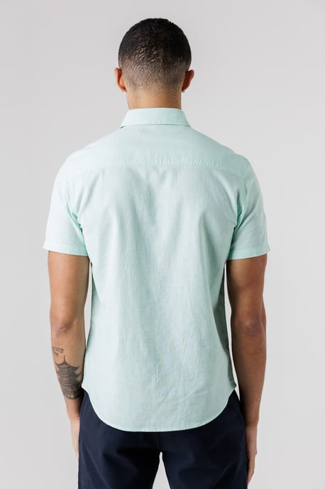 Light Green Dog Tooth Print Short Sleeve Shirt With Collar And Chest Pocket - Image 2