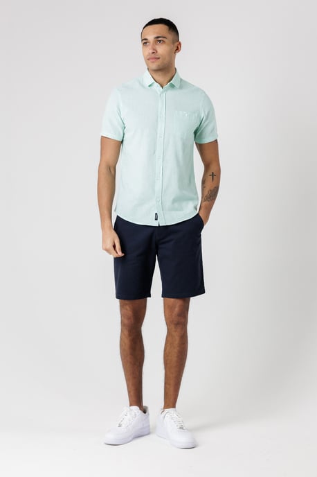 Light Green Dog Tooth Print Short Sleeve Shirt With Collar And Chest Pocket - Image 3