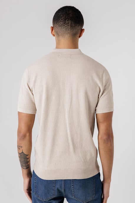 Beige Cotton Short Sleeve Button-Up Polo Shirt - Image 2