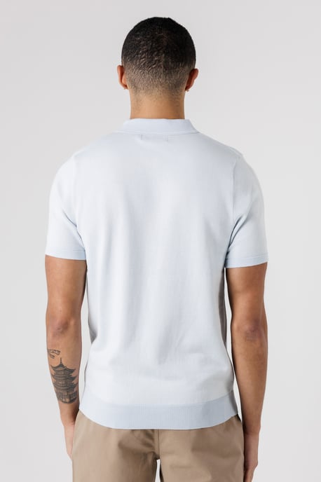 Light Blue Textured Zip Neck Polo Shirt - Image 2