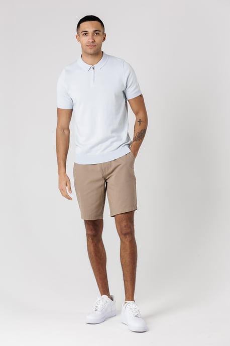 Light Blue Textured Zip Neck Polo Shirt - Image 3