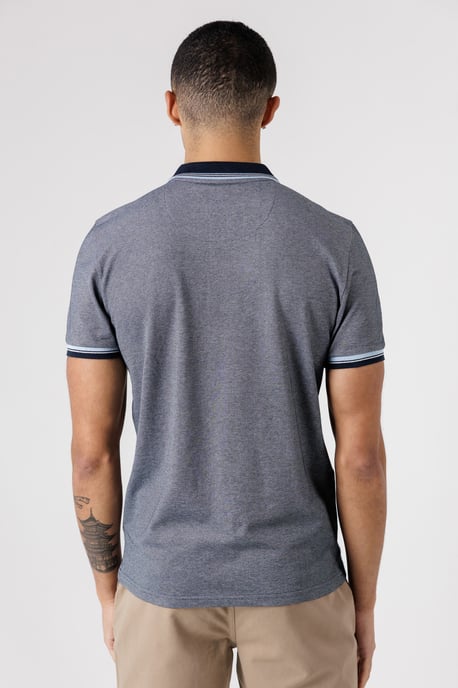 Navy Textured Polo Shirt With Button-Up And Logo Badge - Image 2