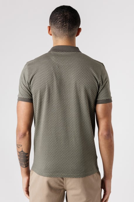Khaki Cotton Jacquard Button-Up Jersey Polo With Logo Badge - Image 2