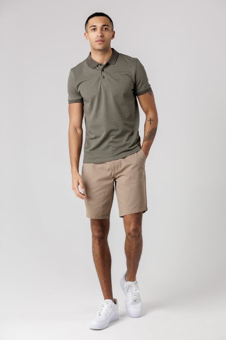 Khaki Cotton Jacquard Button-Up Jersey Polo With Logo Badge - Image 3