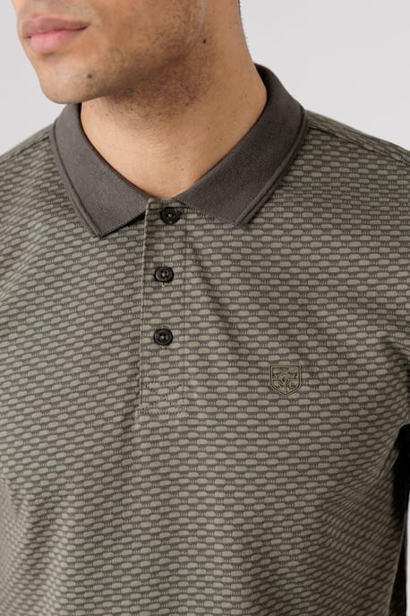 Khaki Cotton Jacquard Button-Up Jersey Polo With Logo Badge - Image 4