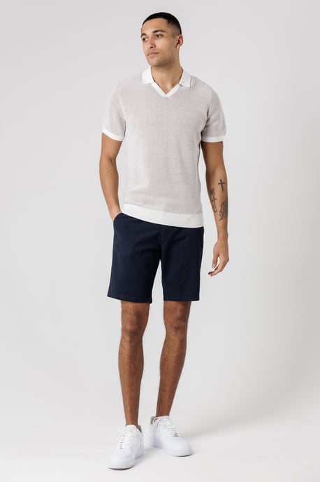 Ecru Cotton Short Sleeve V-Neck Polo Shirt - Image 3