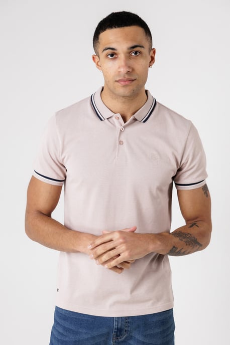 Dusty Pink Textured Polo Shirt With Button-Up And Logo Badge - Image 1