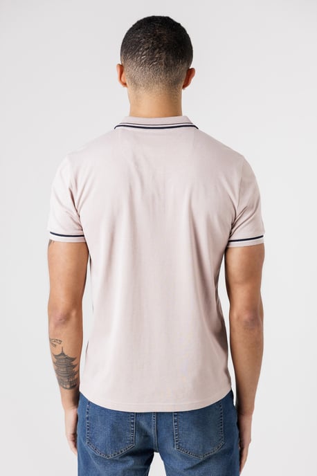 Dusty Pink Textured Polo Shirt With Button-Up And Logo Badge - Image 2