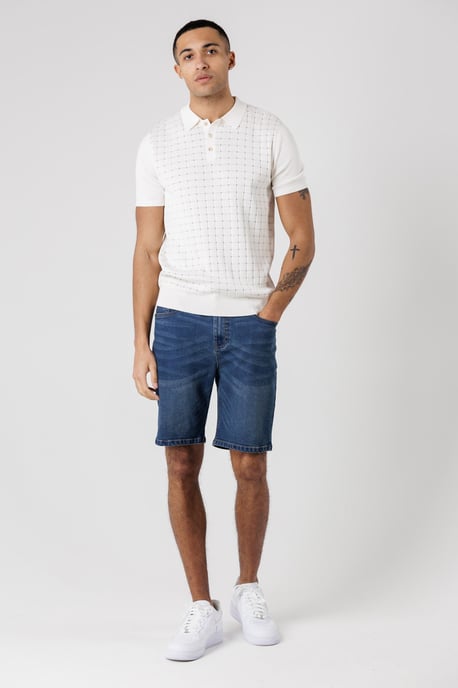 Beige Knitted Short Sleeve Button-Up Polo Shirt - Image 3