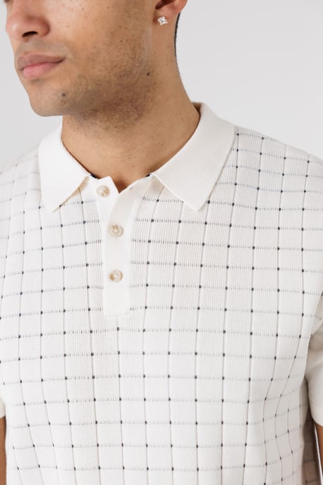 Beige Knitted Short Sleeve Button-Up Polo Shirt - Image 4