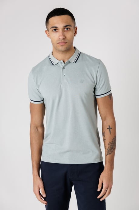 Light Green Textured Polo Shirt With Button-Up And Logo Badge - Image 1