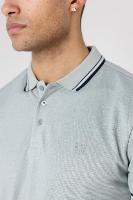 Light Green Textured Polo Shirt With Button-Up And Logo Badge - Image 4