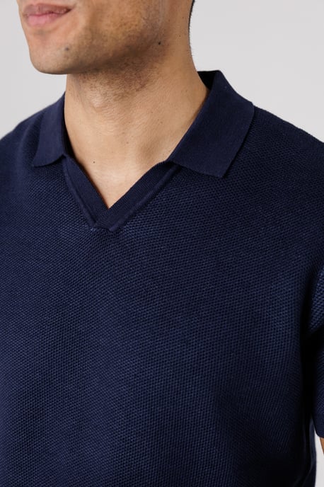 Dark Navy Cotton Short Sleeve V-Neck Polo Shirt - Image 4