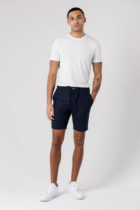 Navy Cotton Linen Shorts With Drawstrings - Image 3