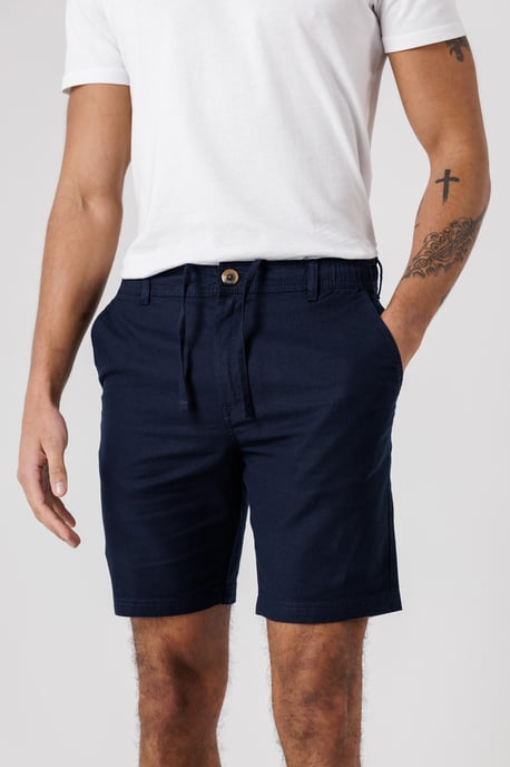 Navy Cotton Linen Shorts With Drawstrings - Image 4