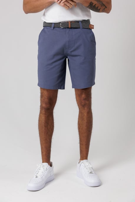 Mid Blue Cotton Twill Peached Shorts - Image 1