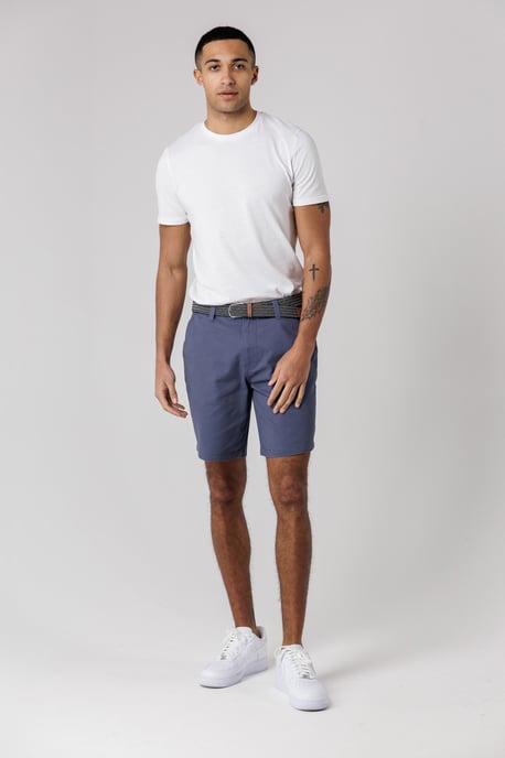 Mid Blue Cotton Twill Peached Shorts - Image 3