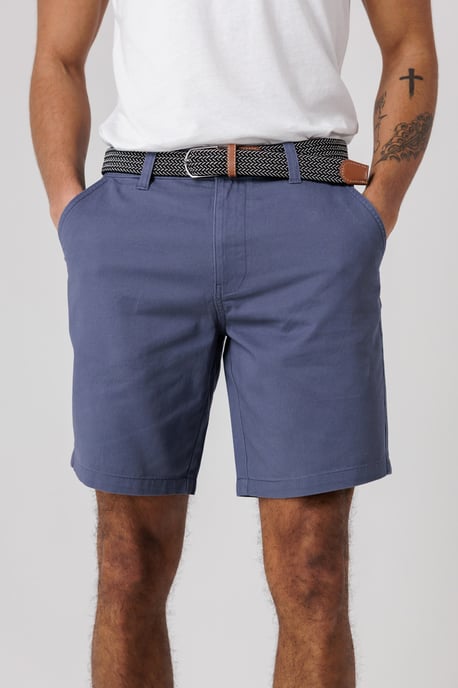 Mid Blue Cotton Twill Peached Shorts - Image 4