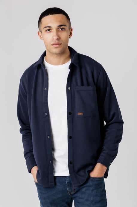 Navy Cotton Blend Brush-Back Fleece Long Sleeve Shirt - Image 1